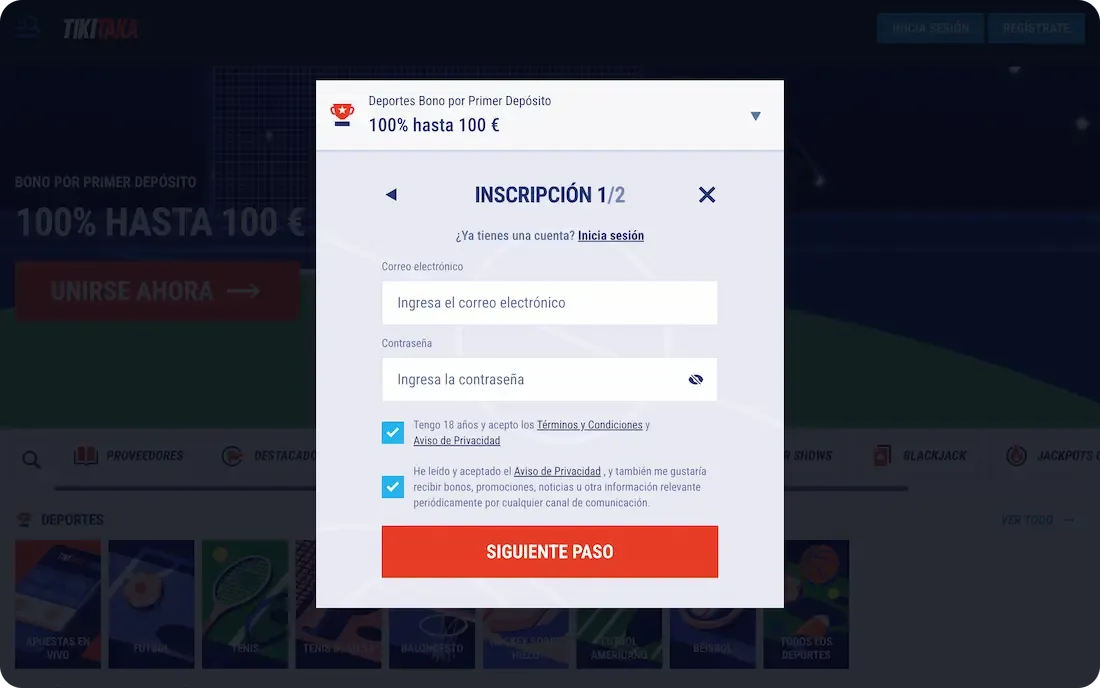 registro en el casino tikitaka